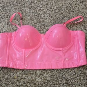DollsKill Hot Pink Pleather Patent Leather Crop Top
